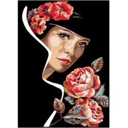 Kézimunka - Gobelin - 30x40cm - Fekete ruhás nő, rózsával