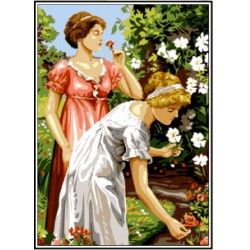 Kézimunka - Gobelin - 30x40cm - Virágot szedő hölgyek