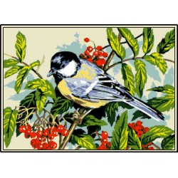 Kézimunka - Gobelin - 30x40cm - Cinege a bokorban