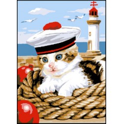Kézimunka - Gobelin - 30x40cm - Cica tengerészsapkában
