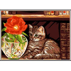 Kézimunka - Gobelin - 30x40cm - Cica a polcon