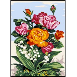 Kézimunka - Gobelin - 30x40cm - Gyöngyvirág a rózsák között