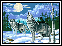 Kézimunka - Gobelin - 30x40cm - Farkasok a téli erdőben
