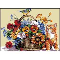Kézimunka - Gobelin - 30x40cm - Virágcsokor állatokkal