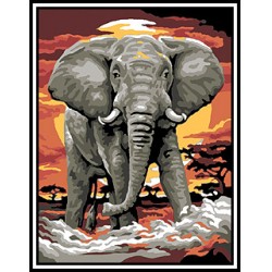 Kézimunka - Gobelin - 45x60cm - Elefánt a naplementében